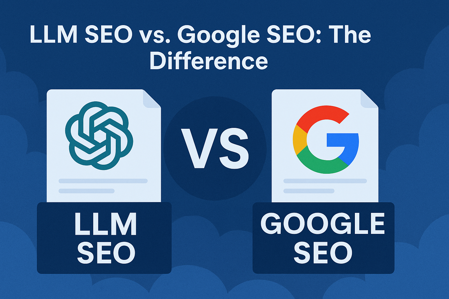 Comparison graphic illustrating LLM SEO vs Google SEO differences